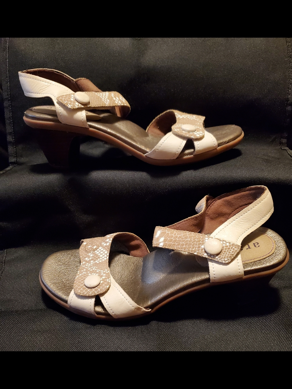 Aravon Cream and Brown Low-Heel Sandals
